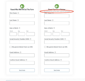 Student section screenshot inviting a parent contributor when student acknowledges that parents are married